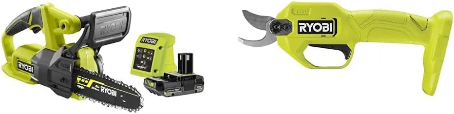 RYOBI Duo Sans Fil à Batterie 18V ONE+ : Tronçonneuse compacte 20 cm + Sécateur 18V - lames Bypass – 145 Nm, gris/jaune/beige