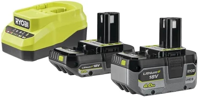 RYOBI Pack 18V One+ Chargeur 2 A – RC18120A-242X, 2,0 Ah, gris/noir