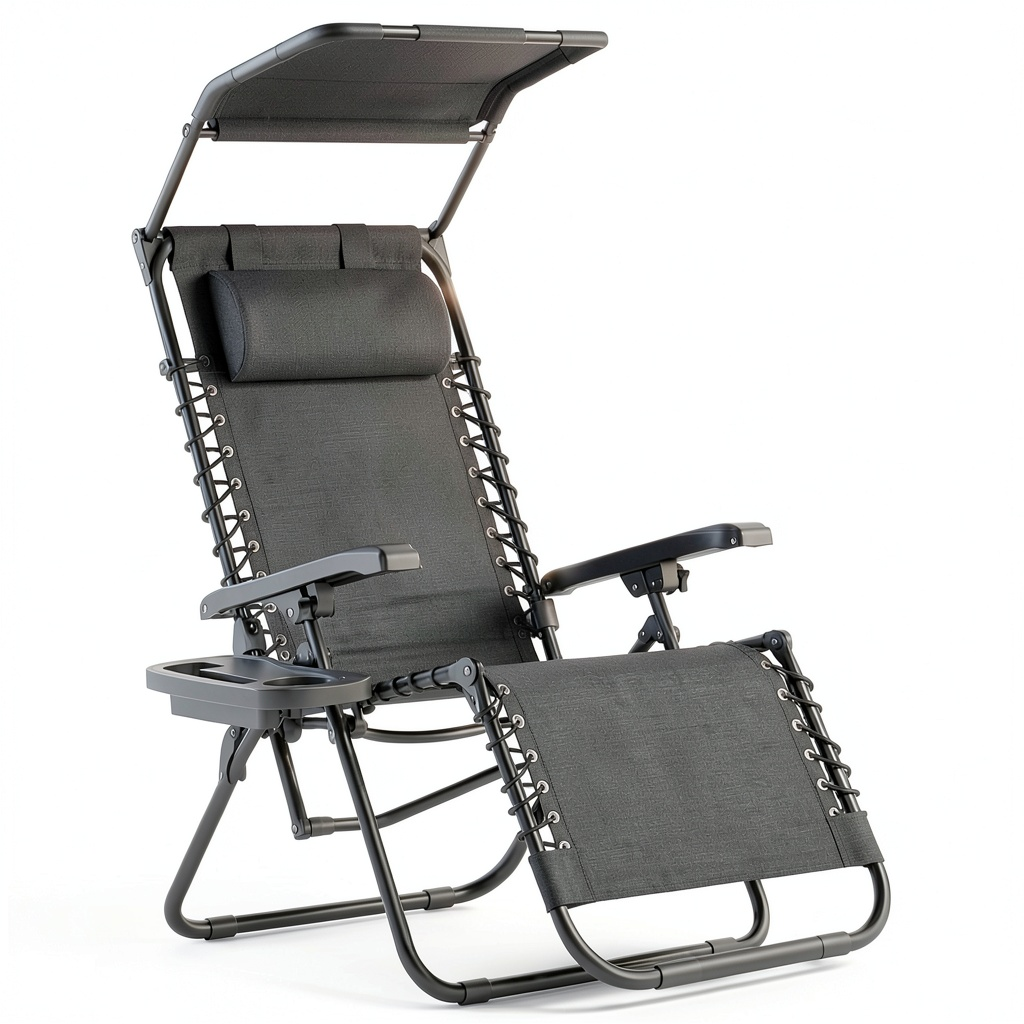 Salon de jardin, inclinable, pliable, coloris noir et gris, pour la terrasse ou le jardin