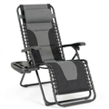 Chaise de jardin, inclinable, avec porte-gobelet, pliable, coloris noir et gris, pour la terrasse ou le jardin