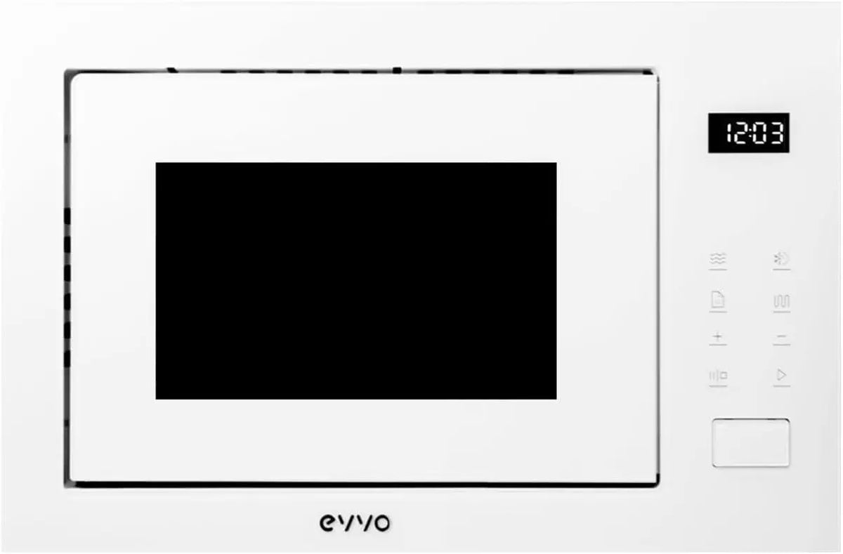 EVVO Micro-ondes intégré Mi45 Glass Wh four à micro-ondes – 1200 W, 25 l, 38,5 x 59,5 x 36,8 cm, blanc