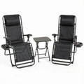 Chaise de jardin, inclinable, pliable, rembourré, coloris noir et beige, pour la terrasse ou le jardin