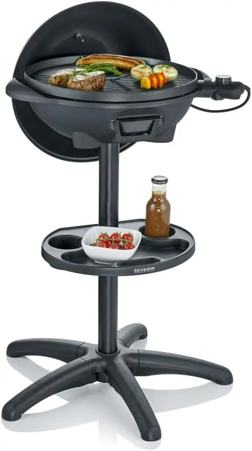 Severin Barbecue électrique avec couvercle et plaque de cuisson – 2000 W, gris/noir