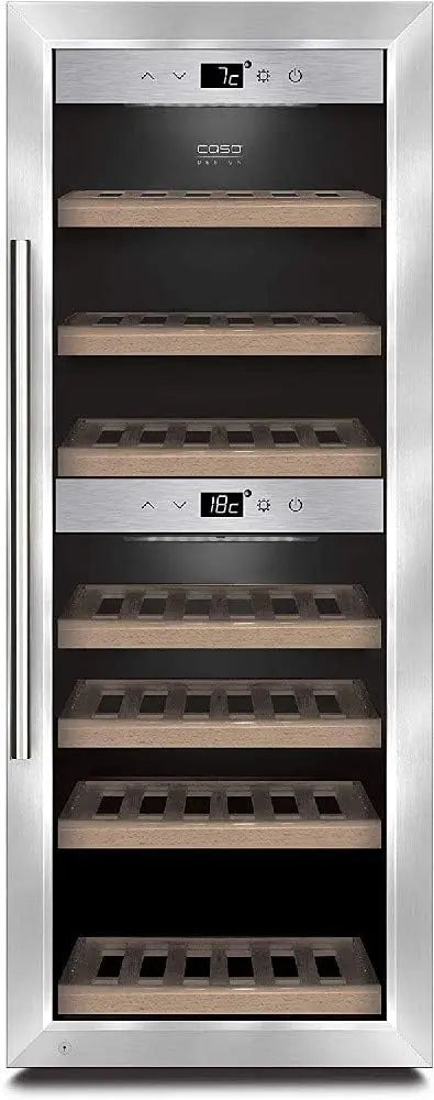 Caso WineComfort 38 Cave à vin design pour max. 38 bouteilles de vin jusqu'à 310 mm de hauteur avec deux – 120 kWh, gris/noir