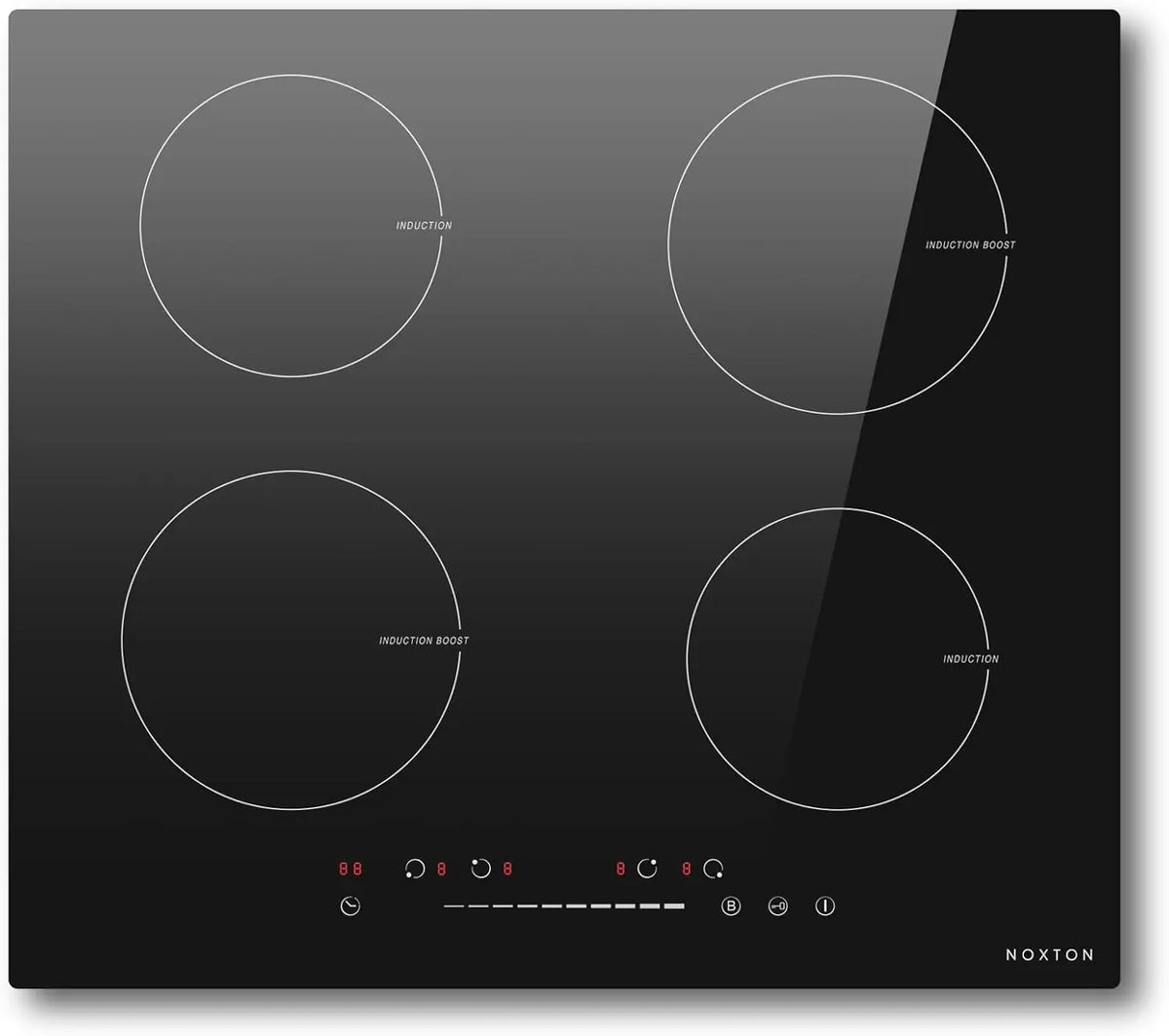 NOXTON Plaque Induction 4 Feux – 7200 W / 2100 W, noir/gris