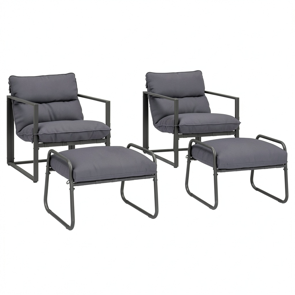 Chaise de jardin, avec coussin, coloris gris et anthracite, pour la terrasse ou le jardin