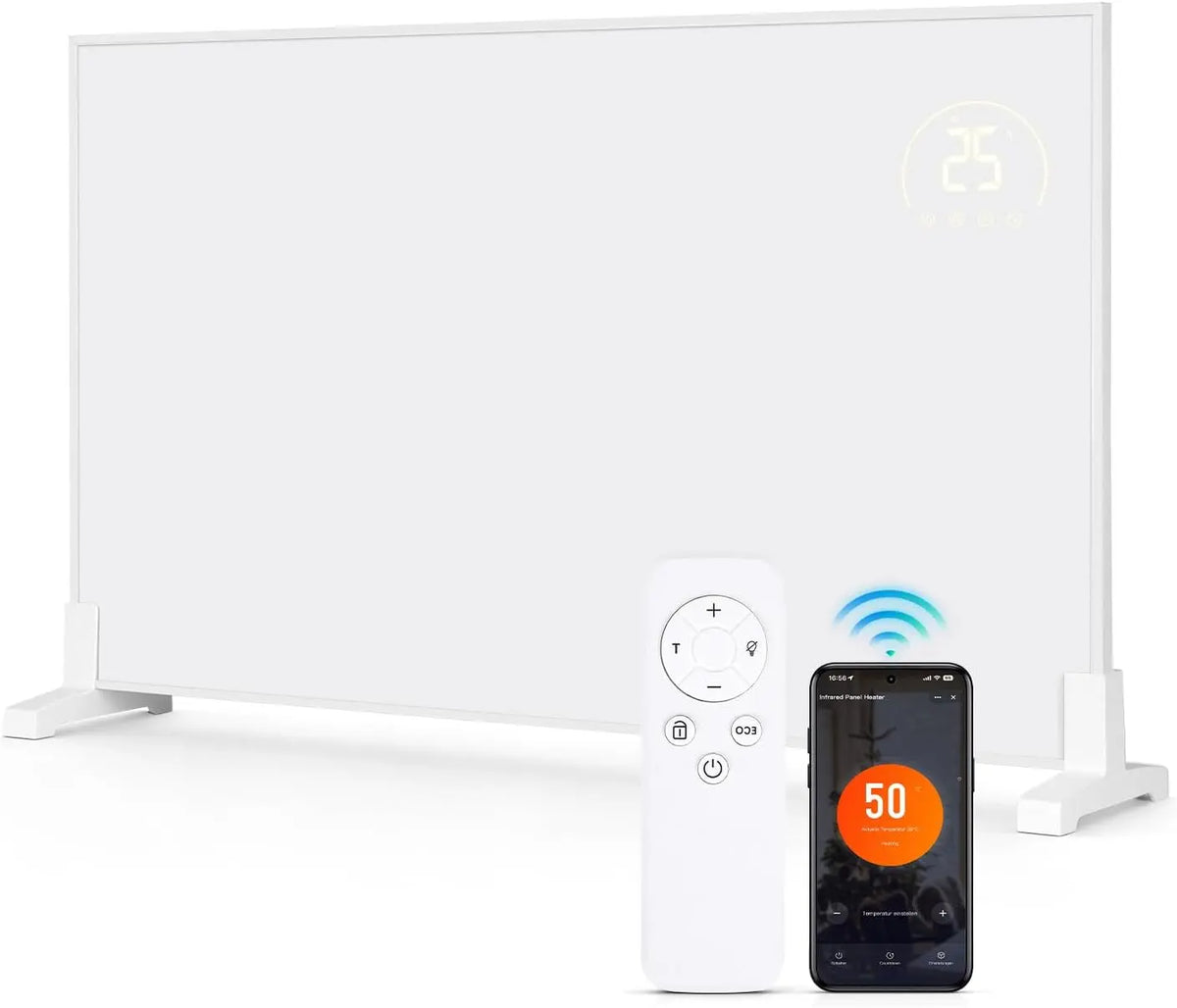 Chauffage infrarouge 300 W avec application – gris/noir