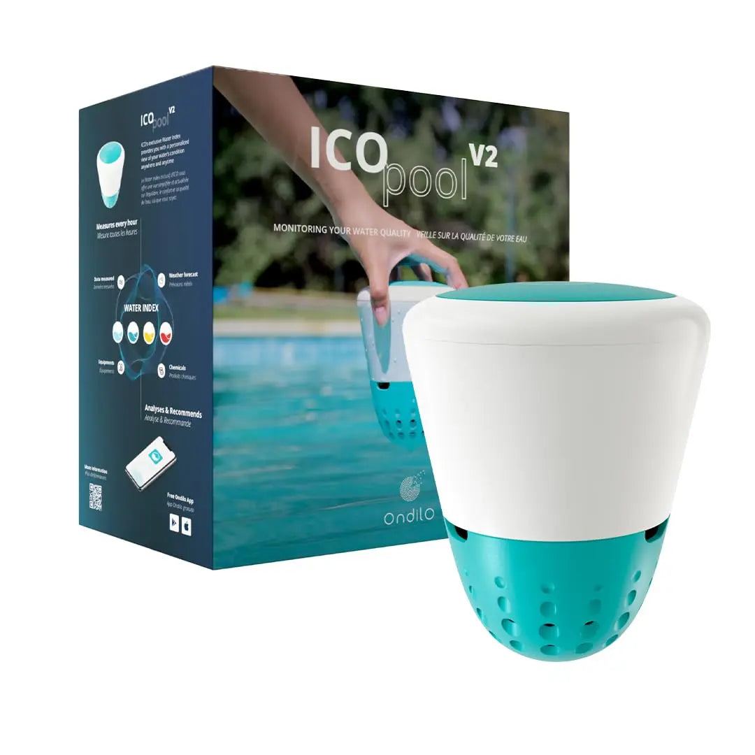 ICO Pool V2 Chlore Brome - Analyseur d'eau connecté pour piscines traitées au chlore ou au brome – bleu/gris