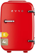 EVVO Réfrigérateur Mini F4 Retro Rouge 4L Vintage Design Silencieux Compact pour Chambre Bureau