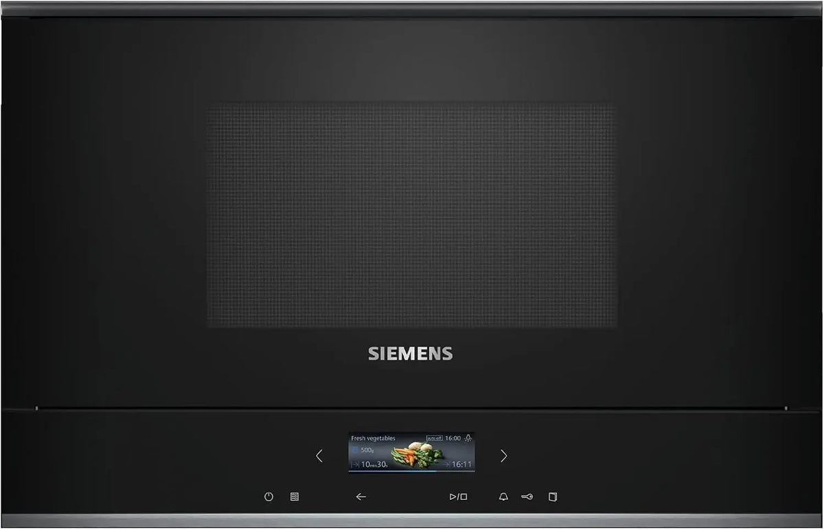 Siemens BF722R1B1 iQ700 Four à micro-ondes encastrable cookControl7 - Programmes automatiques – 900 W, 21 l, noir/gris
