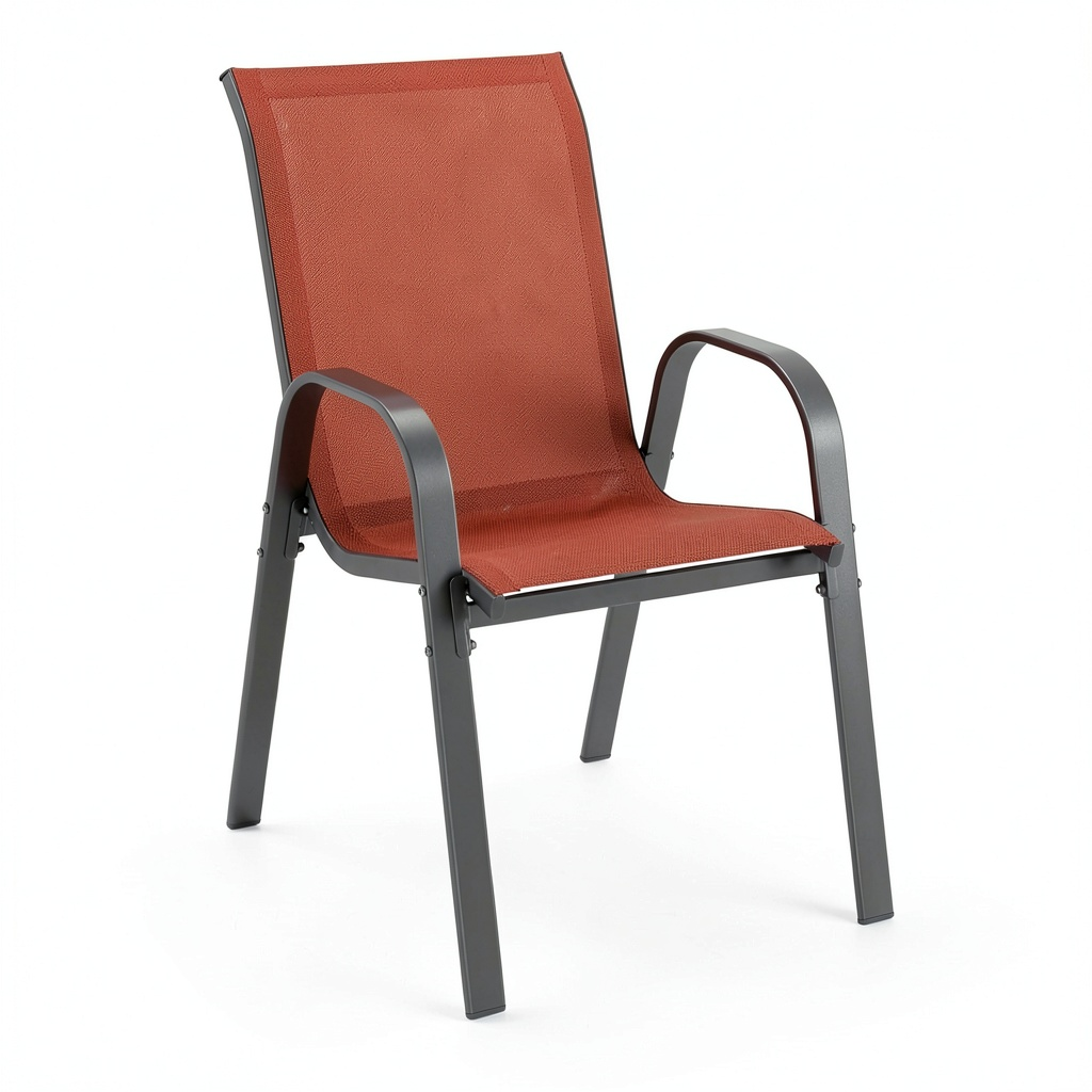 Chaise de jardin, en métal, coloris gris et terracotta, pour la terrasse ou le jardin