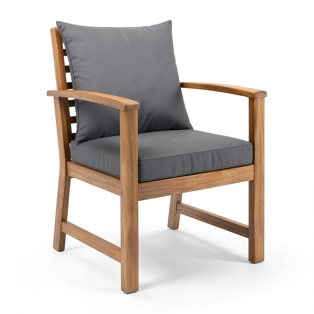 Chaise de jardin, avec coussin, coloris gris, pour la terrasse ou le jardin