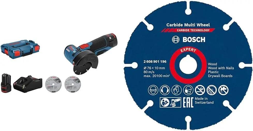 Bosch Professional Meuleuse d'angle Sans Fil GWS 12 V-76 Batterie 2 x 3,0 Ah & 1x Disque à tronçonner – bleu