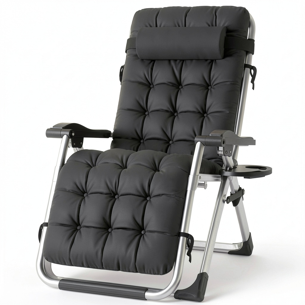 Chaise longue, inclinable, avec coussin, avec porte-gobelet, pour la terrasse ou le jardin