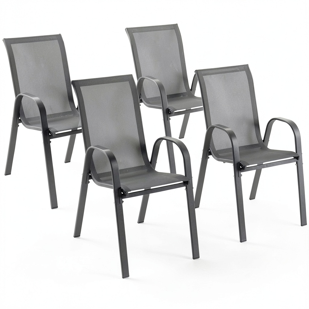 Chaise de jardin, en métal, coloris gris et anthracite, pour la terrasse ou le jardin