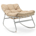 Chaise de jardin, à bascule, avec coussin, coloris blanc et beige, pour la terrasse ou le jardin