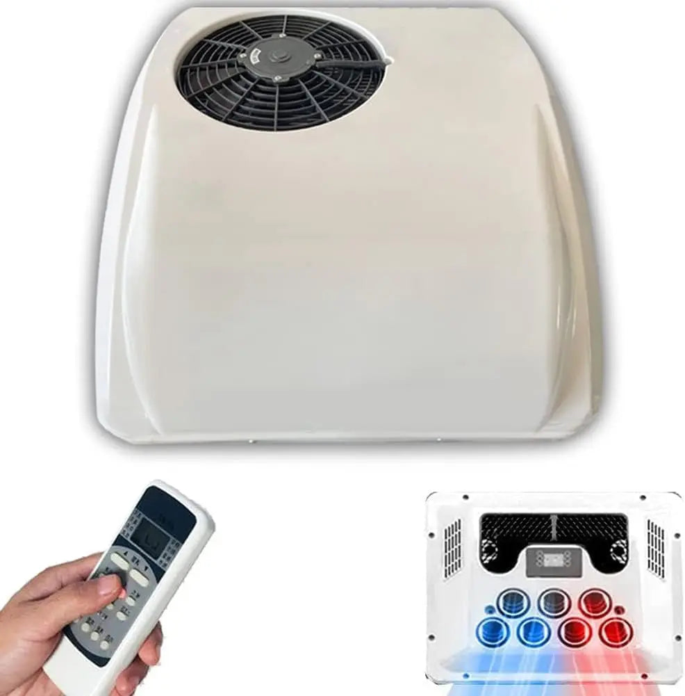 12V/24V DC RV Climatiseur 2 en 1 RV Climatiseur de Toit avec Refroidissement et Chauffage – 1800 w, gris