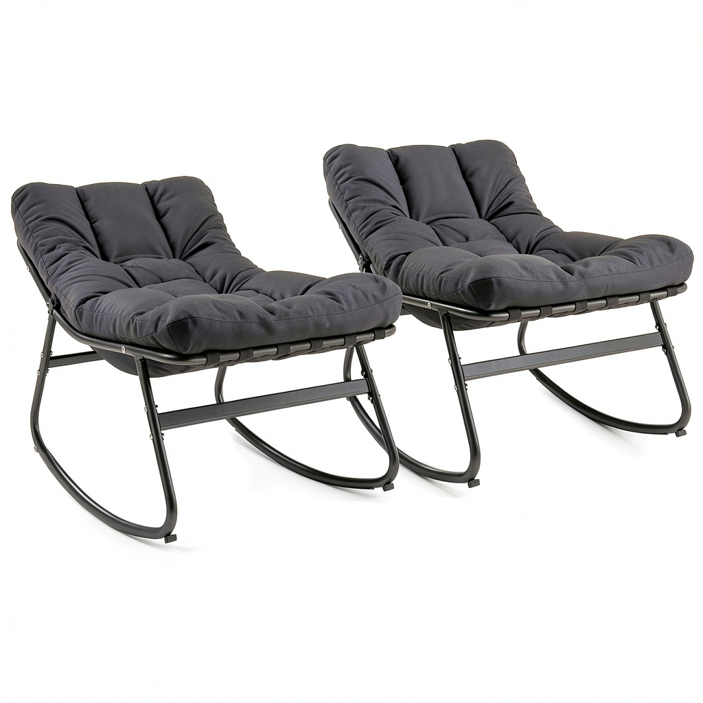 Chaise de jardin, à bascule, avec coussin, coloris gris et anthracite, pour la terrasse ou le jardin