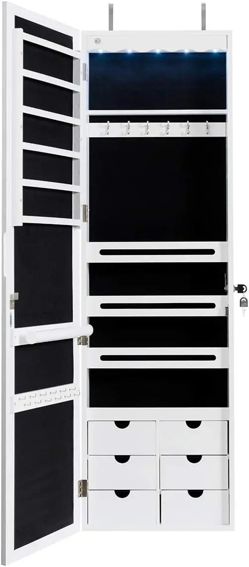 COSTWAY Armoire à Bijoux Murale avec Miroir – 36,5 x 11,5 x 120 cm, blanc