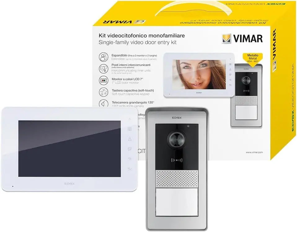 VIMAR K42930 Kit visiophone 1 Famille pour Pose en saillie avec: interphone vidéo – gris/jaune