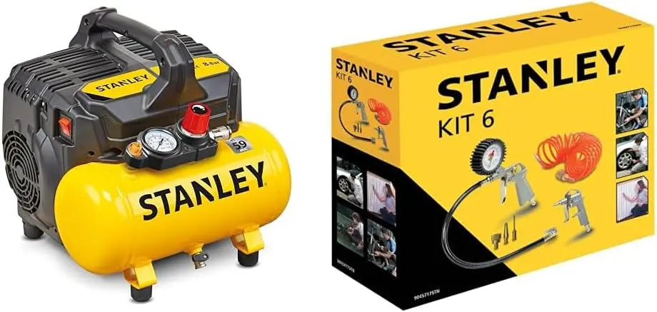 Stanley DST 100/8/6 Compresseur silencieux 59 dB Robuste – B2BE104STN703, 6 litres, jaune/gris