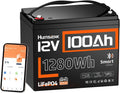 Humsienk Bluetooth Batterie Lithium 12V 100Ah LiFePO4 – 1280 Wh, gris/noir