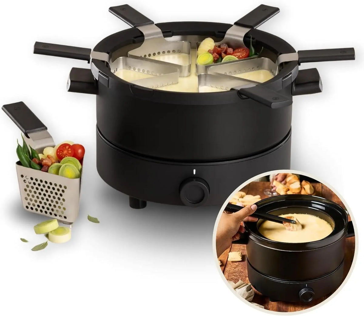 Fondussimo Evolution Fondue Électrique 3-en-1,3 L – noir/gris