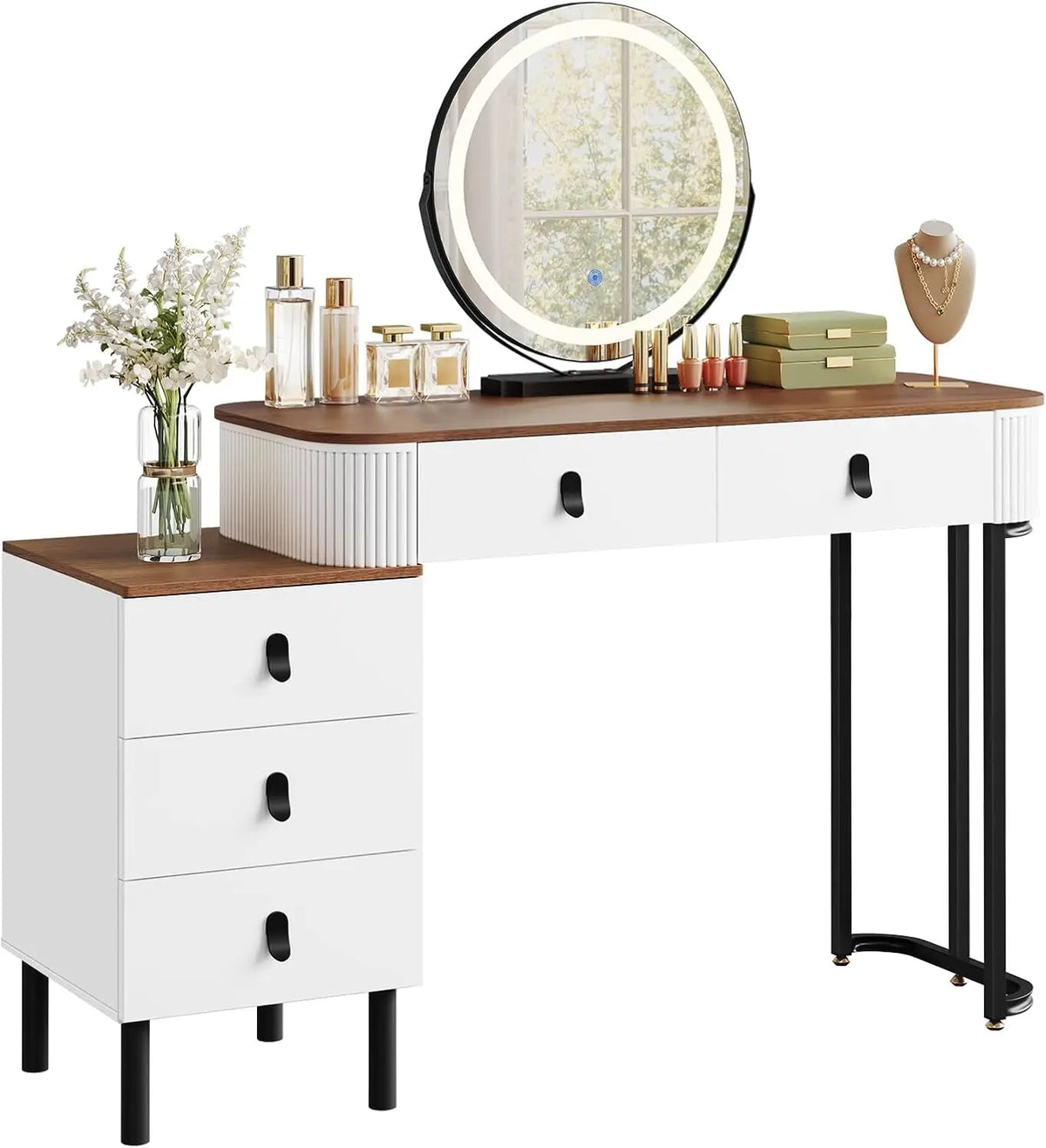WOLTU Coiffeuse avec Lumière Réglable et Miroir Rond Pivotant – gris