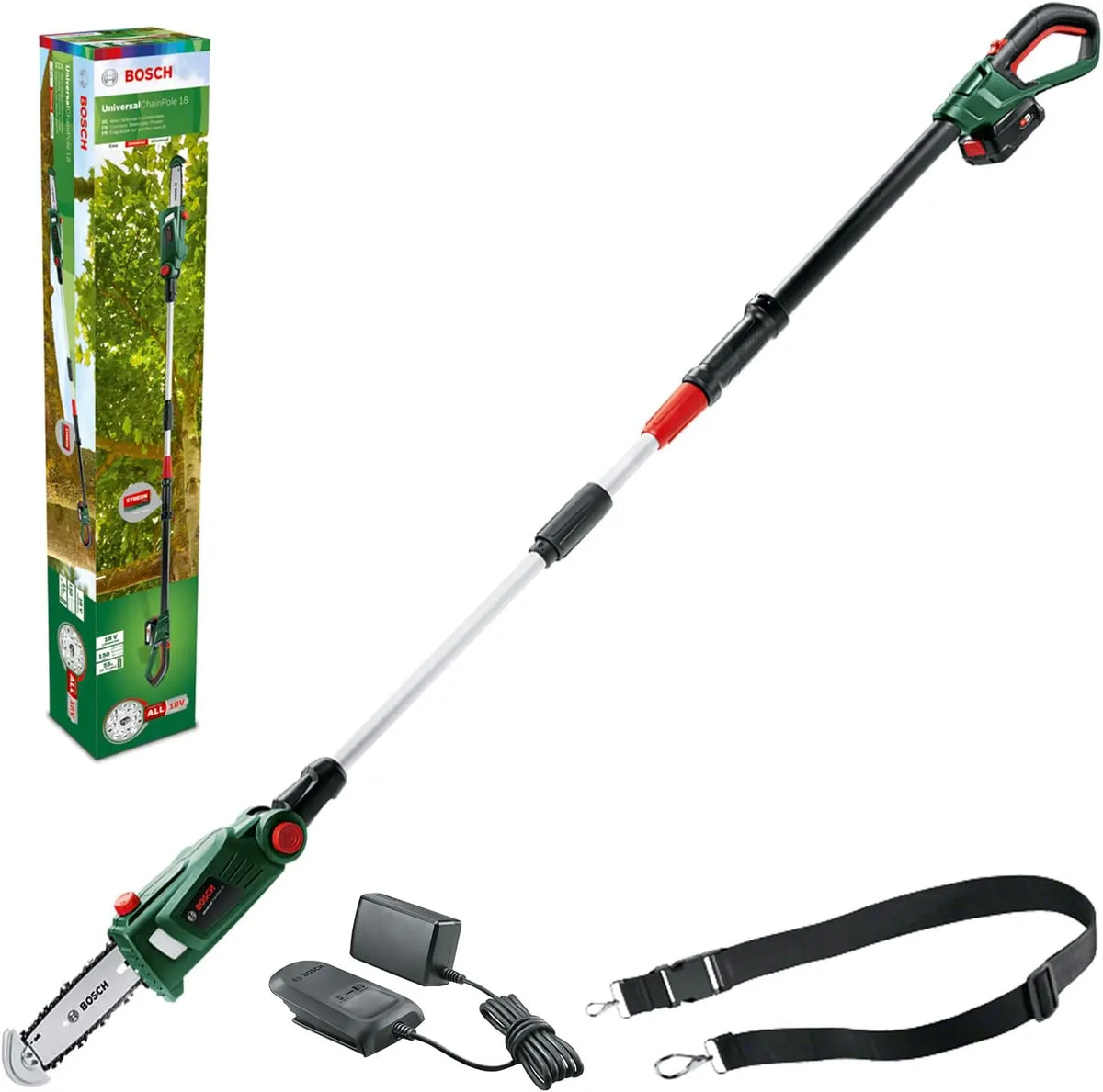 Bosch Élagueuse sur perche sans-fil UniversalChainPole 18 – 2,5 Ah, gris/vert