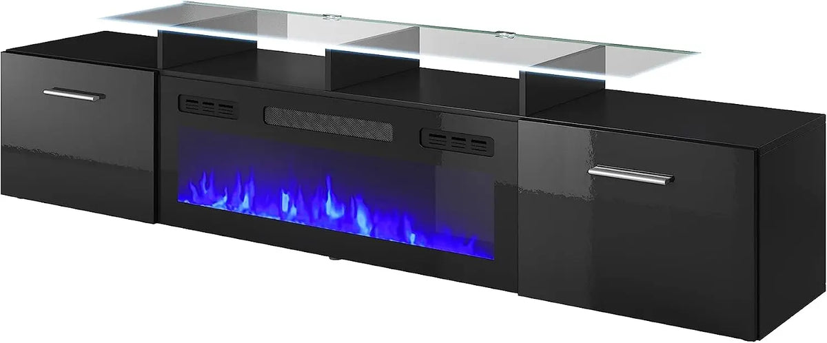 Homlando Meuble téléviseur Rova EF 190cm avec cheminée électrique façade fraisée MDF de haute qualité – 1400 W / 1600 W, 50 Hz