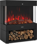 Tectake Cheminée électrique sur pied appareil de chauffage – 1800 W, 60 x 33 x 73,5 cm, noir/gris