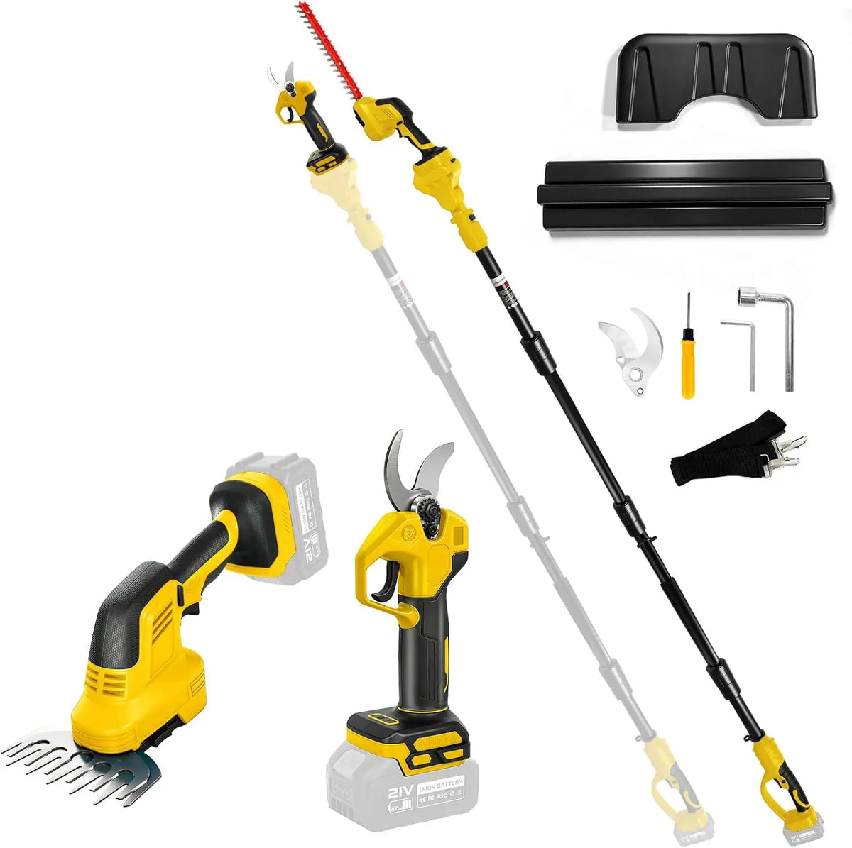 Taille-haie et sécateur électrique sans Fil 5-en-1 avec Manche télescopique Compatible Batterie DeWalt – gris/noir
