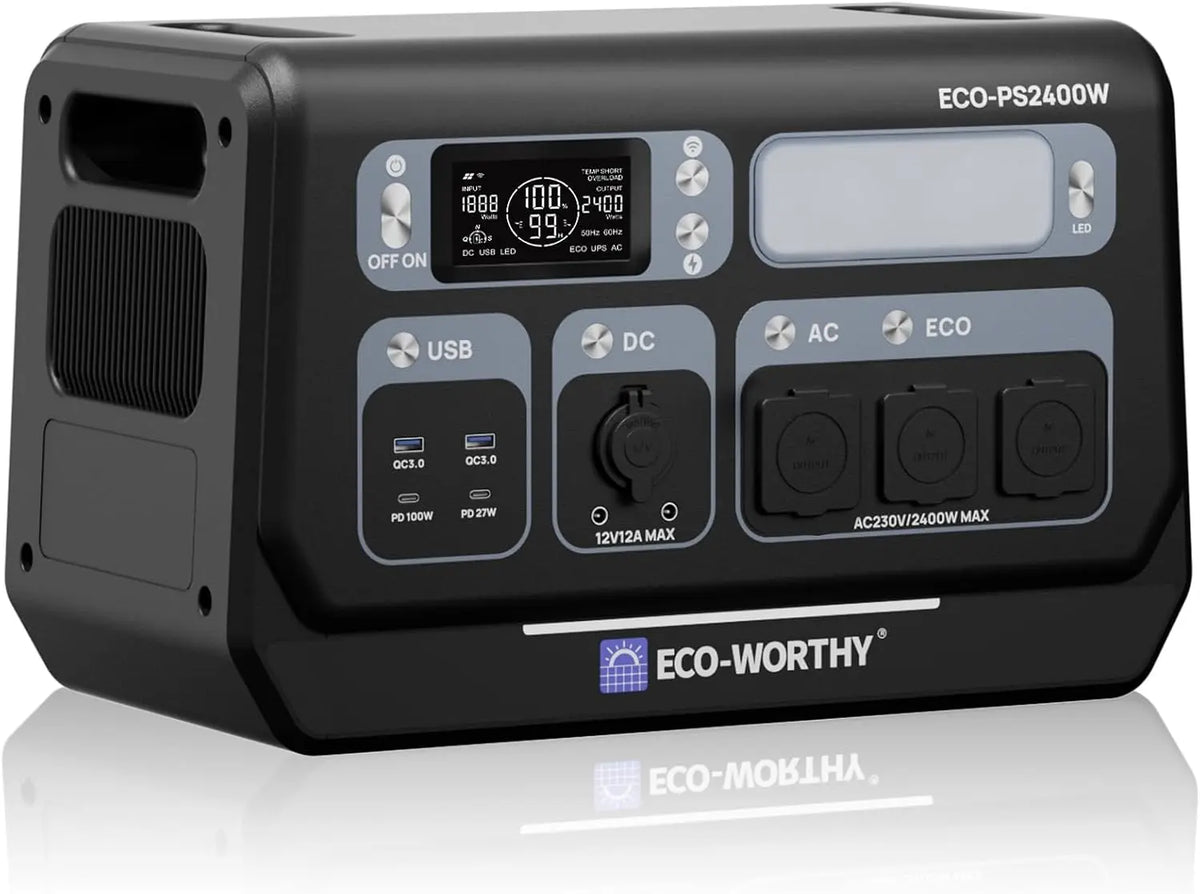 ECO-WORTHY PS2400W Station Electrique portable – 4800 W, 2048 Wh, gris/noir
