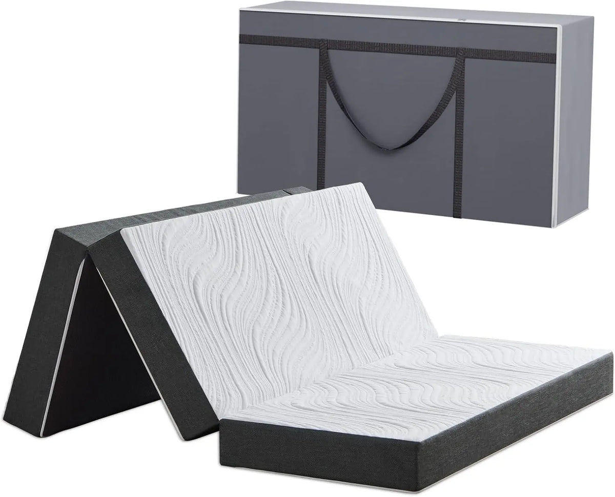 Twirest Matelas Pliant Mousse à Mémoire de Forme – 140 x 190 x 15 cm, gris/noir