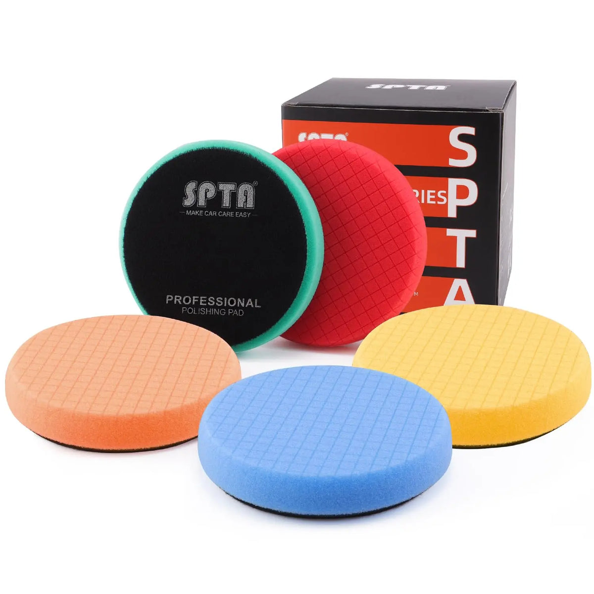 Polissage Pad SPTA 5 Pièces 125mm/5 Pouces Éponge de Polissage Kit de Polissage pour Voiture Polisseur – bleu/noir/beige
