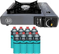 INTEC - Réchaud Gaz portable 1 Feu 2,2 KW + 8 Cartouches gaz Butane incluses Allumage Piezo – gris/noir/bleu