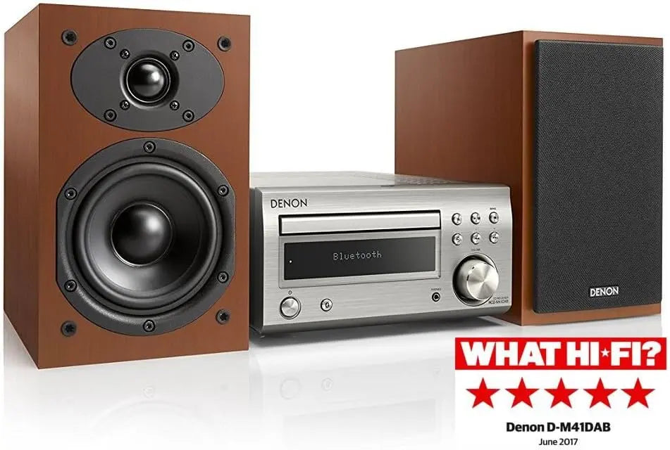 Denon D-M41DAB Mini-Chaîne Hi-FI - Argent -Bois de Cerisier – 30 W, argenté
