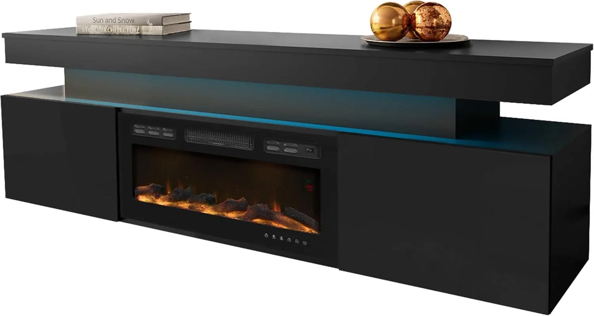 Mirjan24 Serkuzo EF 2D Meuble téléviseur avec cheminée électrique – noir