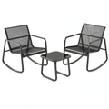 Salon de jardin, en métal et verre, à bascule, coloris noir, 3 pièces, pour la terrasse ou le jardin