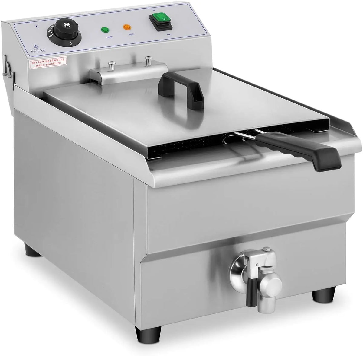 Royal Catering Friteuse Électrique De Restaurant Simple Avec Robinet Professionnelle RCEF 16EB 3 500 W – 16 l, gris