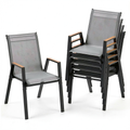 Chaise de jardin, en métal et tissu, coloris gris, 56 x 66 x 88 cm, pour la terrasse ou le jardin
