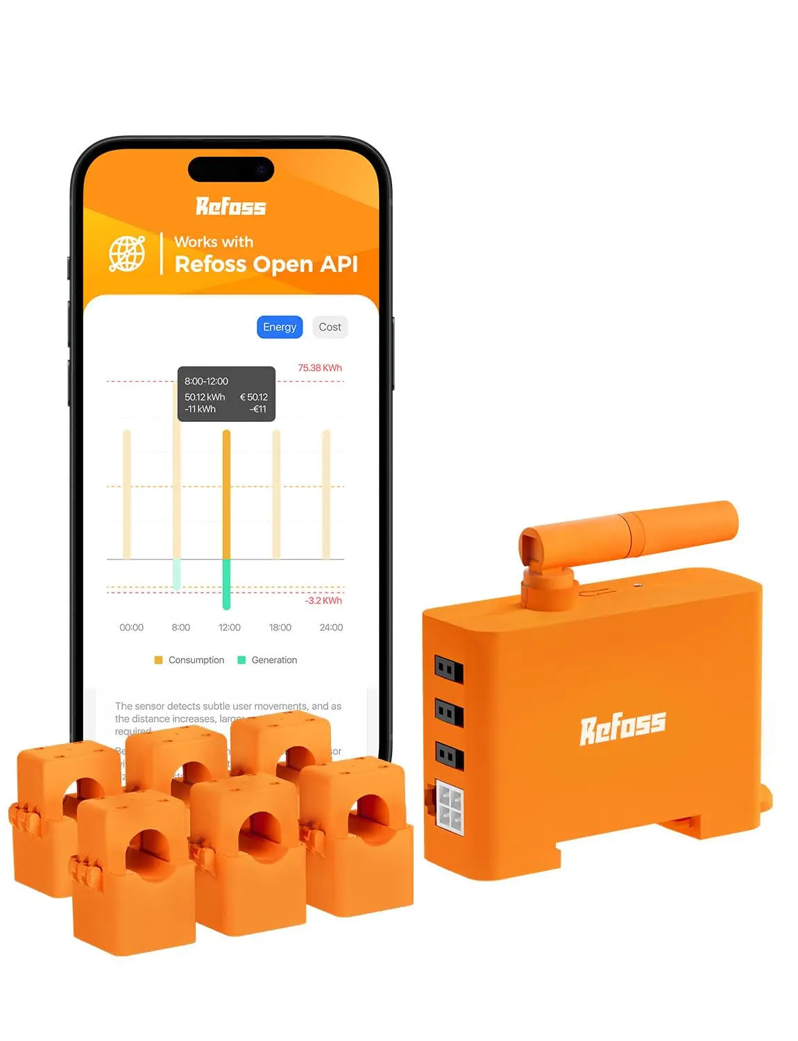 Refoss EM06P Compteur électrique 6 canaux Wi-Fi 3 phases – 60 Hz, orange