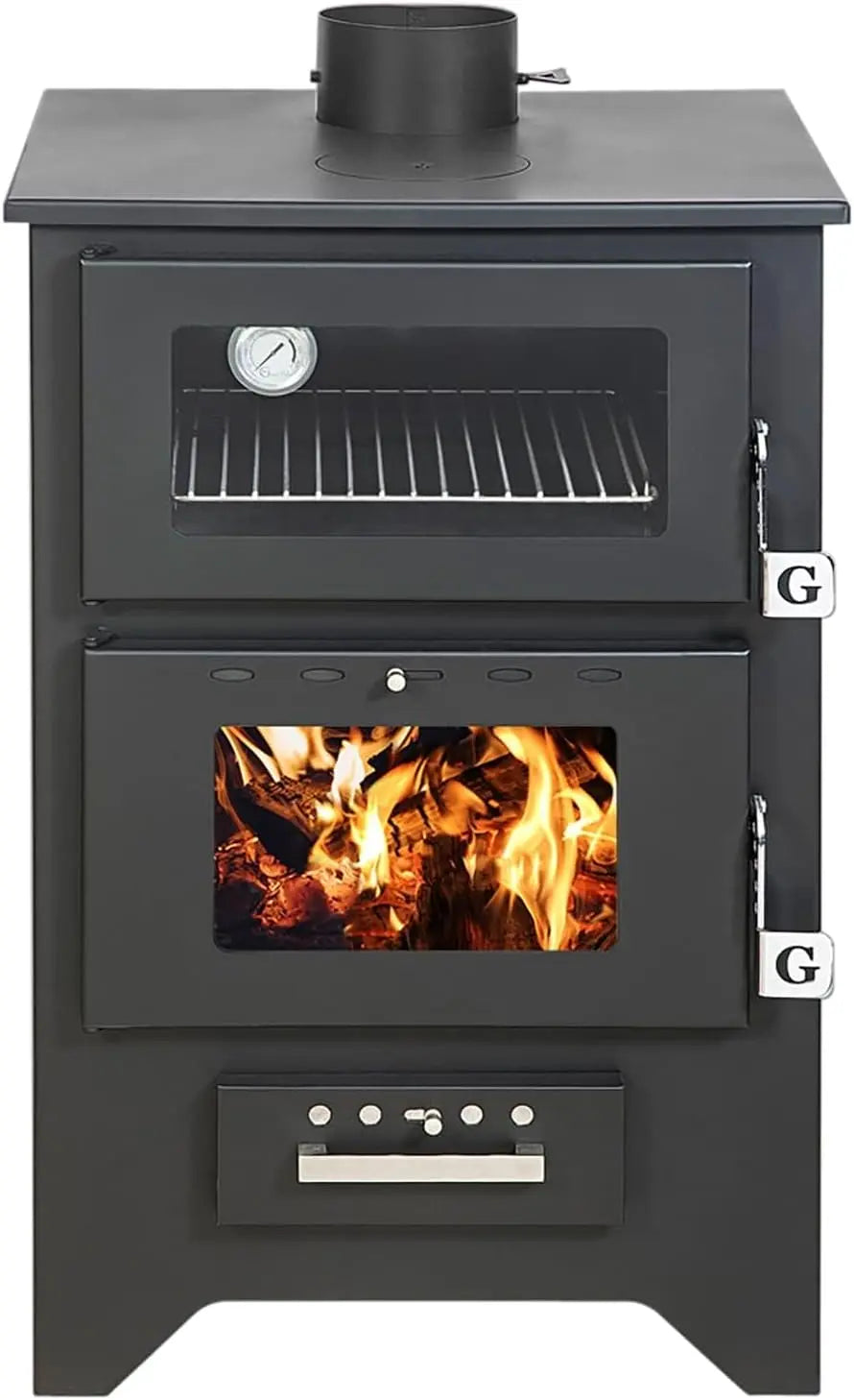 Decor Space Poêle à bois 'Apollo' 14,8 kw avec four en acier peint h 91 cm – gris
