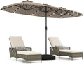 COSTWAY Parasol de Jardin Exterieur avec Pied 4 x 2 m avec LED Marron