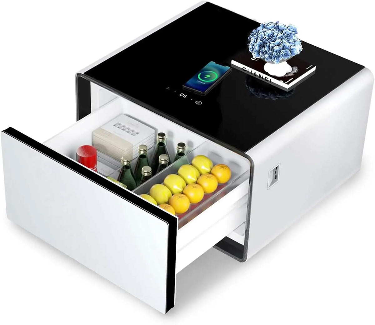 Table de chevet intelligente avec réfrigérateur intégré – sans fil, 15 W, noir/gris