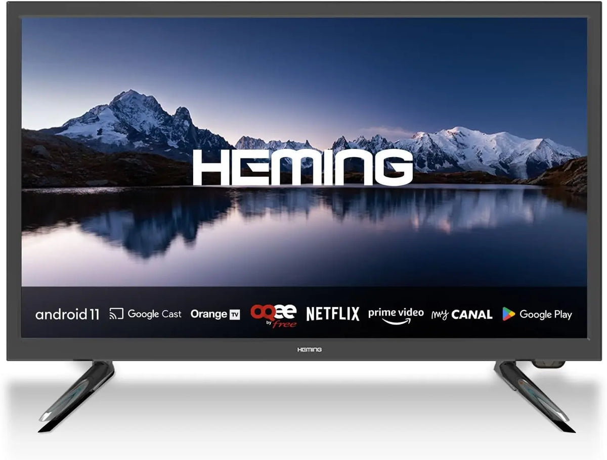 Heming téléviseur connecté 22' 55 cm Android Connecté WiFi avec Bluetooth - 12V/24V/220V – 13 kWh, noir