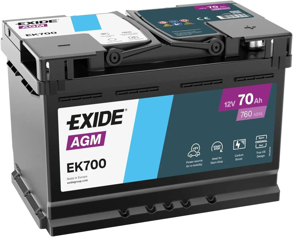 EXIDE AGM EK700 Batterie de Voiture 70Ah 760A Start Stop – gris/noir/bleu