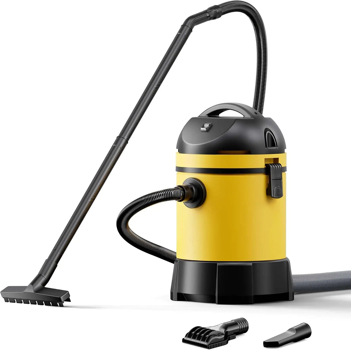 Wiltec Aspirateur Eau et poussière de Bassin - 360 x 360 x 580 mm - 1400 W - Aspiration Piscine Étang – 30 litres, gris/noir/jaune