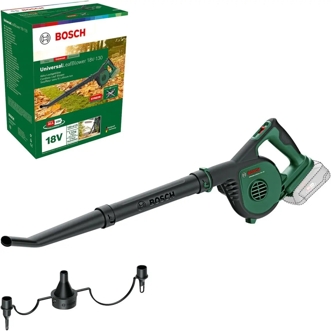 Bosch Home and Garden Souffleur de Feuilles sans Fil Bosch - UniversalLeafBlower 18V-130 pour – 130 m³/h, sans batterie, vert/gris