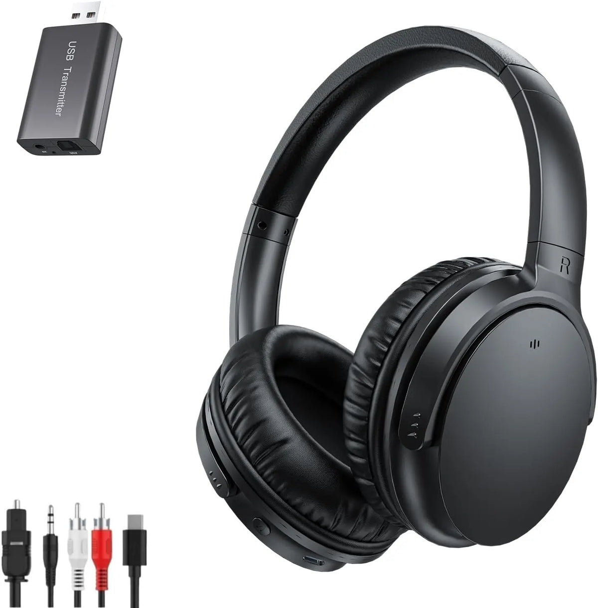 Casque Bluetooth sans Fil pour téléviseur - sans Bouton Volume pour Séniors - Émetteur Signal Puissant – gris/noir